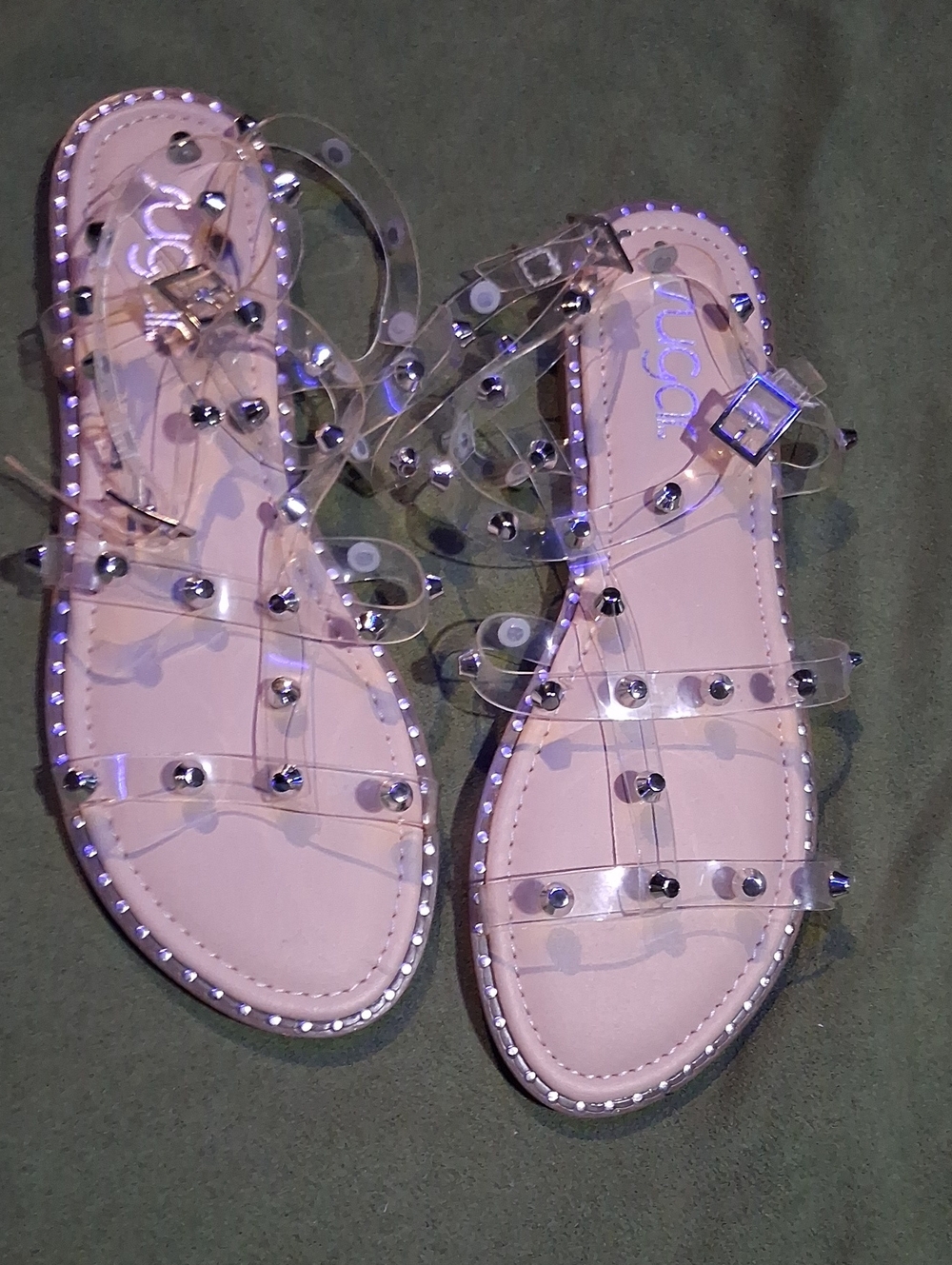 Sugar Clear Studded Sandals with Light Pink Footbed